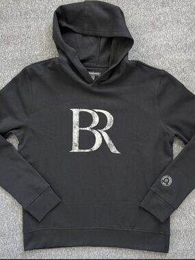 Banana Republic Black Hooded Sweatshirt with Distressed BR Logo